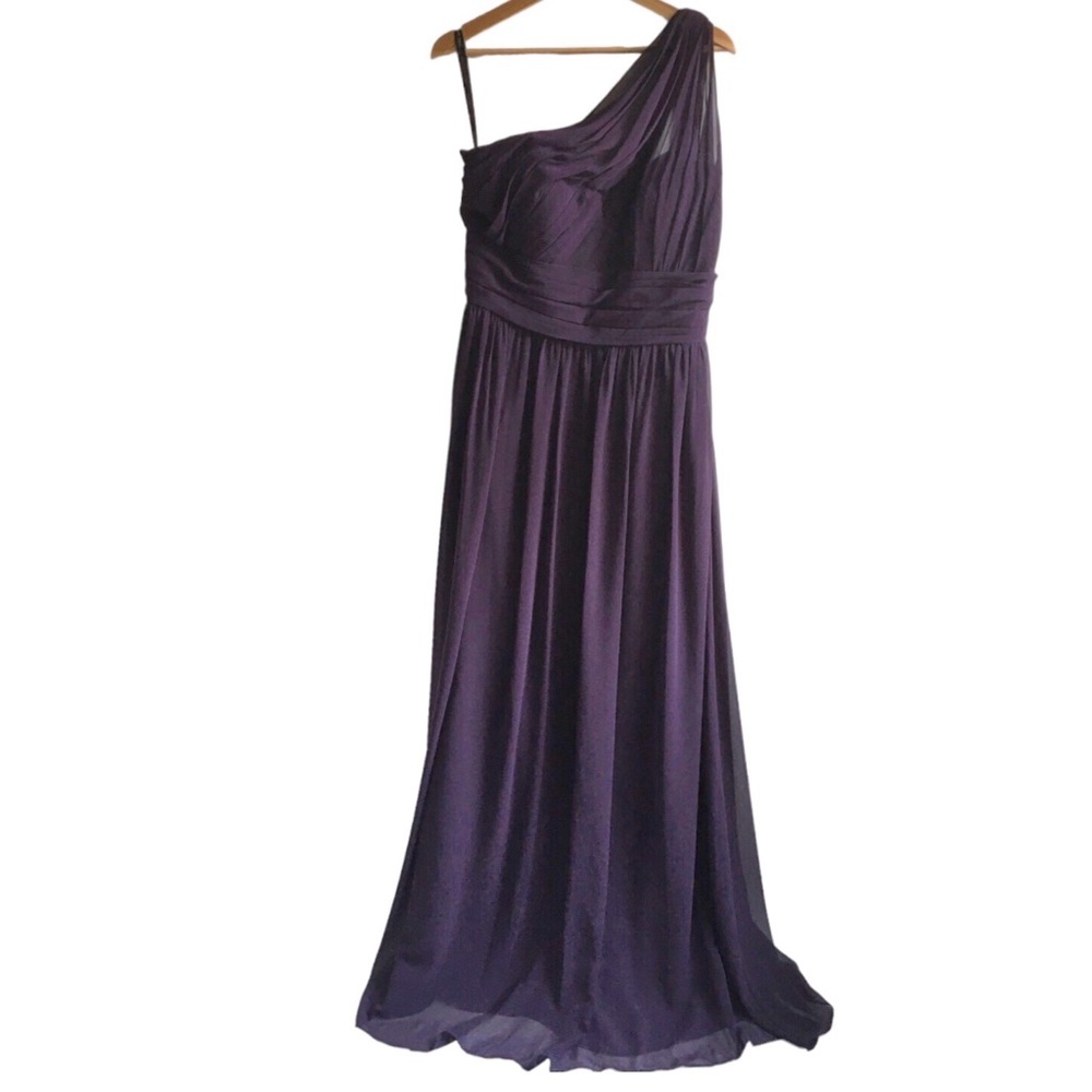 Bill Levkoff Barbara Chiffon One-Shoulder A-Line Princess Maxi Dress Plum 14